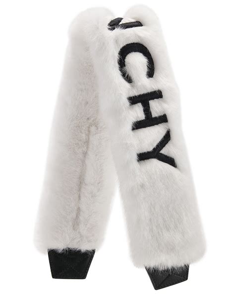 GIVENCHY Faux Fur Logo Bag Strap White 